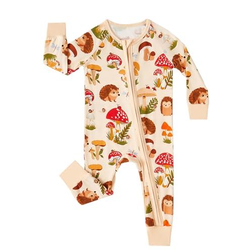 MOSSRIVER Bamboo Viscose Baby Long Sleeve Romper, Cute Pumpkin Prints Zipper Footless Jumpsuit, Toddler One-Piece Outfits