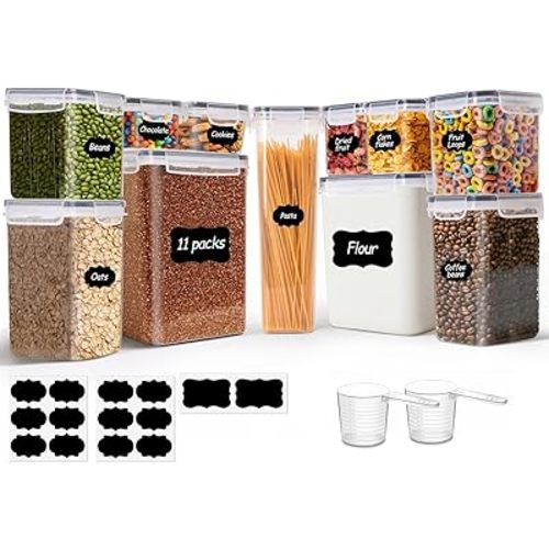 ComSaf Airtight Food Storage Containers with Lids, 11 Pcs Canisters Sets for the Kitchen, Plastic Pantry Organizers and Storage for Cereal, Flour, Sugar,Kitchen Storage Containers Include Labels
