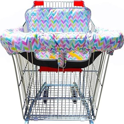 2-in-1 Shopping Cart and High Chair Cover-Grocery Cart Cover for Babies Toddlers Infants Resturant Highchair Cover-Padded Folds to Portable Pouch for Baby Boy Girl (Geometry)