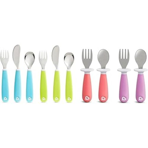 Munchkin® SplashTM Toddler Fork, Knife and Spoon Set, 6 Count, (2 Packs) & RaiseTM Toddler Fork and Spoon Set, 4 Pack