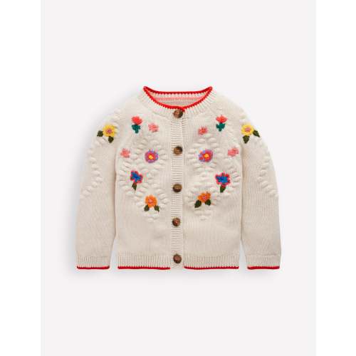Cotton Embroidered Cardigan-Ecru Flowers (0-3 MO)