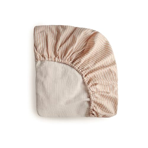 mushie Extra Soft Muslin Fitted MINI Crib Sheet | 24"x 38" (Natural Stripe)