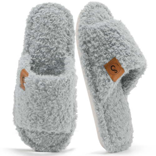 Ecetana House Slippers for Women Cozy Soft Fuzzy Slippers Slides Open Toe House Shoes with Memory Foam