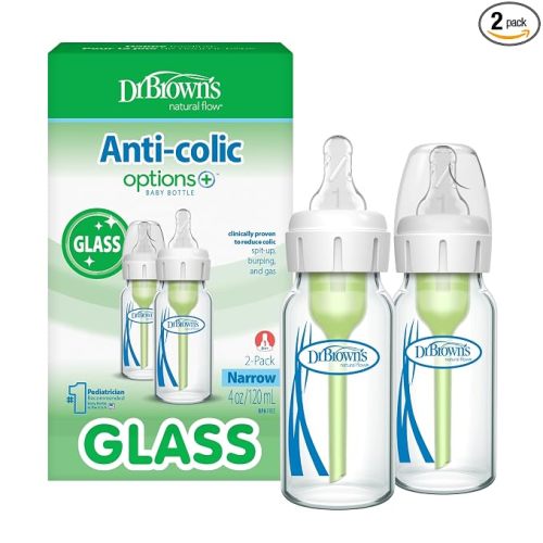 Dr. Brown's Anti-Colic Options+ Narrow Glass Baby Bottle, 4 oz, 2-Pack