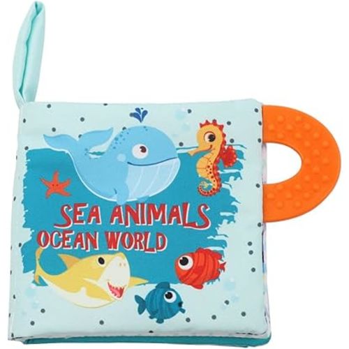 Baby Book Toy, Soft Cloth Crinkle Books for Babies with Teether, Infant Toys 0-3-6-12-18 Months, Shower Baby Gifts, Teething Toy for Boys Girls- Fish, Shark-1PC Book