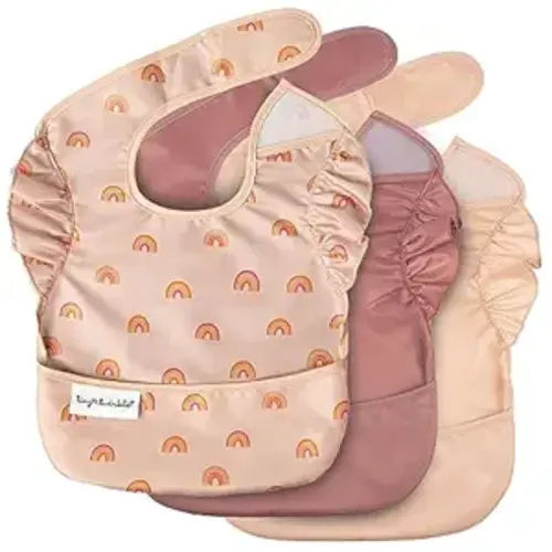 Tiny Twinkle Mess-Proof Baby Bibs for Eating | Waterproof, Wipeable Toddler Bibs with Catch-All Pocket | Feeding Bibs for Girls & Boys(3 Pack,Boho Set)