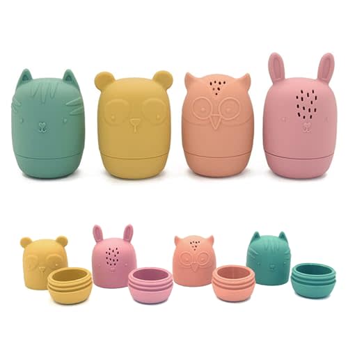 Aqua Animals Bath Toys - 4 Piece Set - Cute Baby Bath Toys for 6-12 Months - Toddlers 1-3 Years - Kids 4-6 Years - Mold Free Silicone - Removeable Bottom For Easy Drying & No Mold - Squirting Bath Toy