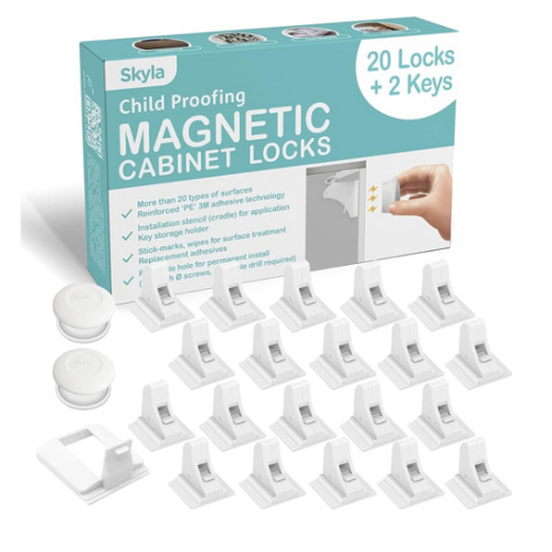 Skyla Homes Magnetic Cabinet Locks Baby Proofing Child Safety - The Safest Quickest and Easiest Multi-Purpose 3M Adhesive Child Proof Latches, No Screws or Tools Needed (12 Pack)