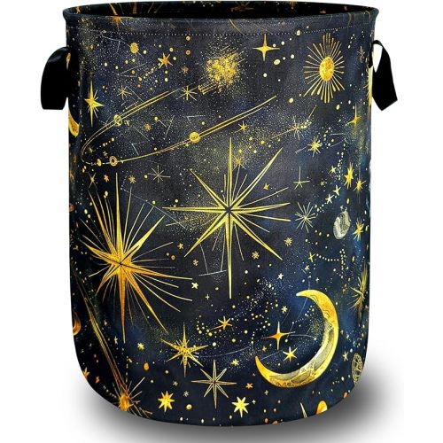 Moon Starry Sky Laundry Hamper Foldable Oxford Cloth Colorful Galaxy Laundry Basket With Handle Portable Clothes Storage Basket Funny Laundry Bag 18.9"x16.5" For Laundry Room/Bedroom/Bathrooms