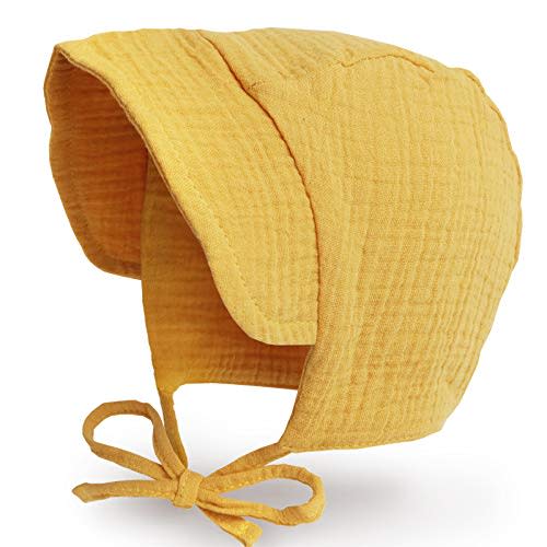 JELLYTREE Baby Hat Brimmed Sun Bonnet Muslin Double Gauze Toddler Sun Hat Infant Boys Girls Beanie Caps, 6m 12m 24m
