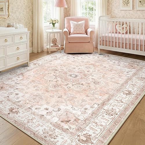 CAPALOCA 8x10 Washable Nursery Girls Low Pile Area Rug Pink