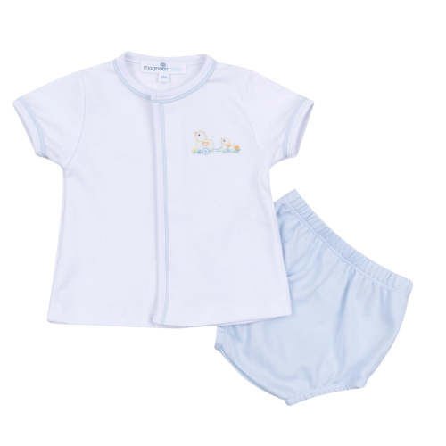 Vintage Duckie Pull Toy Diaper Set in Blue