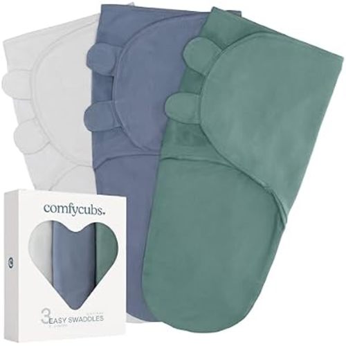 Comfy Cubs Easy Swaddle Blanket, 3 Pk Small - Stone, Nomadic Blue & Azul