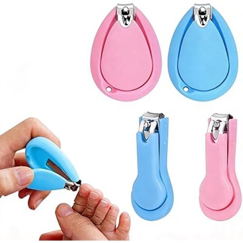 Baby Nail Clippers 4Pcs, Toddler Nail Clippers for Infant & Kids, Safe Fingernail & Toenail Clippers with Non-Slip Handle, Pink & Blue Nail Clipper Set for Newborns