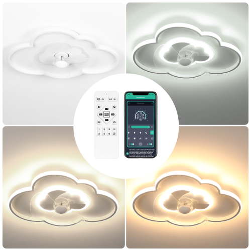 MultiEase Cloud LED Ceiling Fan with Light: Creative Home Decor - Dimmable Ceiling Light for Kids Room Bedroom - Smart 3 Speed Reversible DC Motor Ceiling Fan
