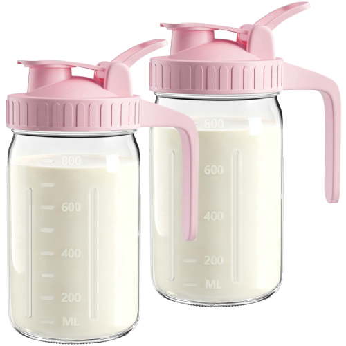 2-pack 32oz Breast Milk Pitcher - Airtight Leak-proof Lids Easy Pour Spout Glass Storage Container For Breastmilk Formula & Beverages Wide Mouth