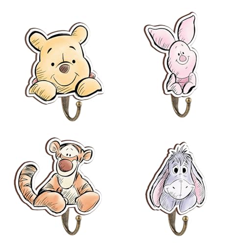 ZsaTuiy Winnie Nursery Decor, 4Pcs Kids Pooh Wall Hooks Wooden Wall Hooks Wooden Hooks, Winnie Nursery Hook Cute Towel Hanger, The Pooh Home Decoration