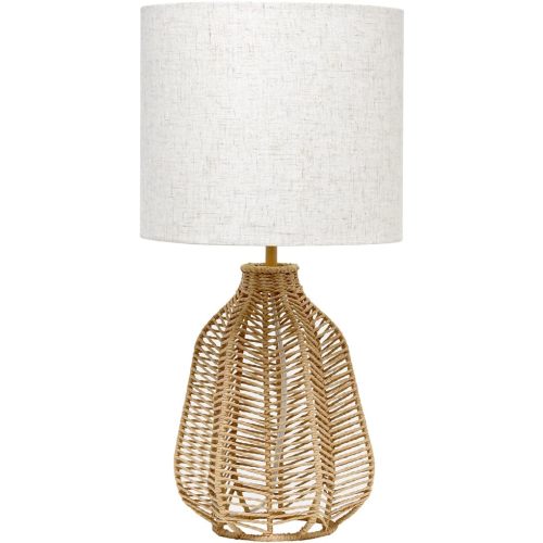 Elegant Designs LT2106-NAT 21" Tall Boho Coastal Inspired Rustic Paper Rope Rattan Wicker Look Standard Table Desk Nightstand Lamp with Light Beige Fabric Linen Shade, Natural