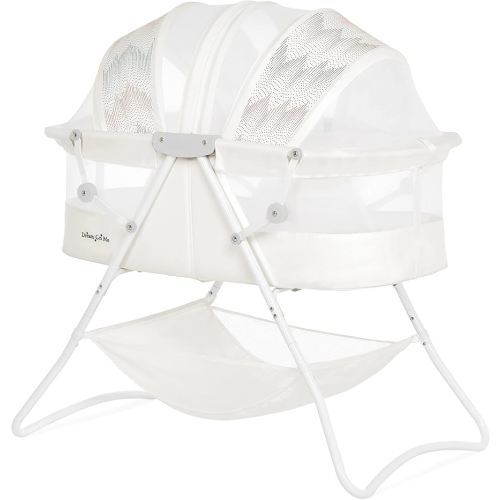 Dream On Me Karley Bassinet in Dove White, Lightweight Portable Baby Bassinet, Quick Fold and Easy to Carry, Adjustable Double Canopy, Indoor and Outdoor Bassinet with Large Storage Basket.