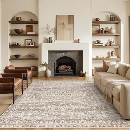Lahome 6x9 Area Rugs for Living Room, Ultra-Thin Soft Bedroom Area Rug, Non Slip Neutral Boho Print Indoor Dining Room Rugs for Under Table Farmhouse Stain Resistant Office (Taupe, 6'x9')