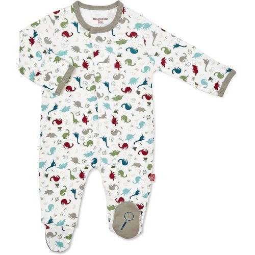 Magnetic Me Footie Pajamas 100% Organic Cotton Baby Sleepwear Quick Magnetic Fastener Sleeper - Dino Expedition