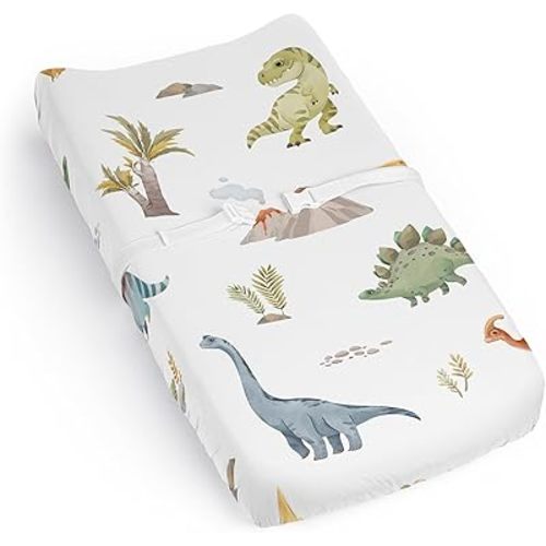 Sweet Jojo Designs Watercolor Dinosaur Dino Boy Baby Changing Pad Cover Sheet Infant Newborn Diaper Table Change Mat Cover Green Slate Blue White Modern Jurassic Nature Animal Steel Turquoise Mustard