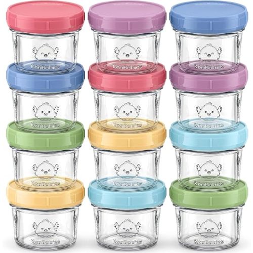 KeaBabies 12pk 4oz Glass Baby Food Containers with Lids, Leak-Proof (Nord)