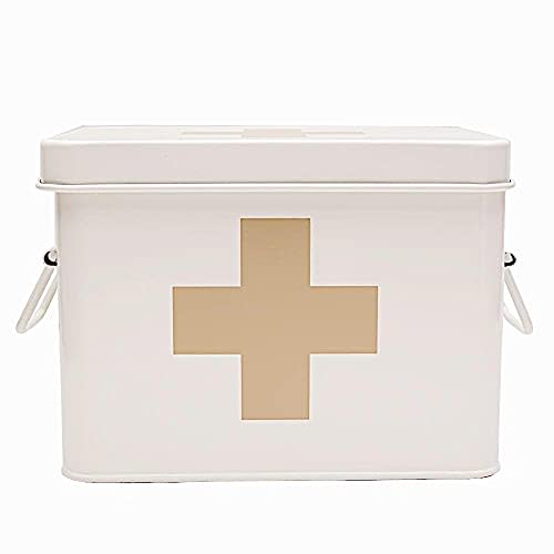 Lassos Boutique Retro Enameled First Aid Box for Medicine Storage and Home Decor with Lid and Removable Tray