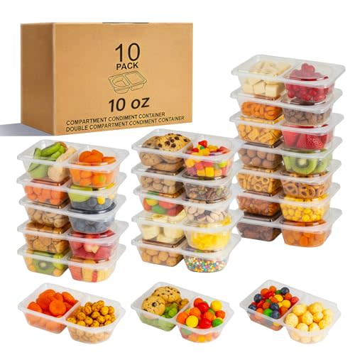 Reusable Snack Containers with Lids, Snack Containers, 10 Snack Packs Containers, meal prep containers Double Compartment, Container Portion Control for On the Go Travel Essentials