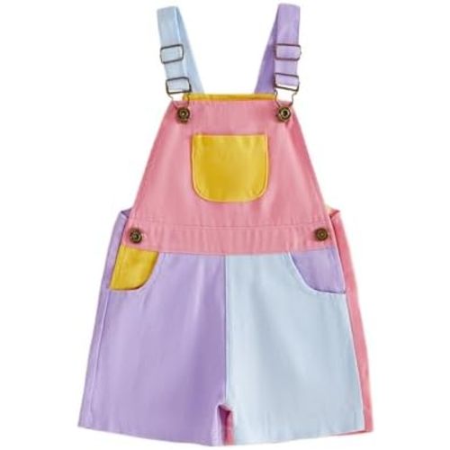 Toddler Baby Boy Girl Contrast Color Overalls Shorts Suspender Summer Romper 90s Clothes Kids Adjustble Strap Playsuit