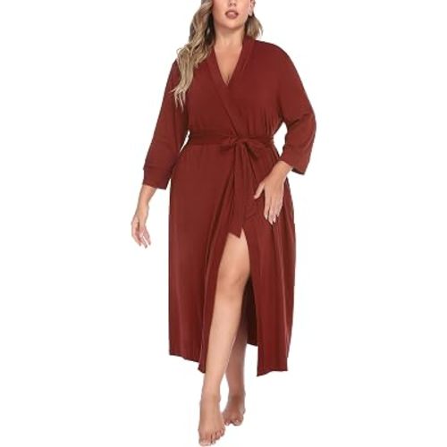 IN'VOLAND Womens Plus Size Kimono Robes Long Knit Bathrobe Ladies Sleepwear