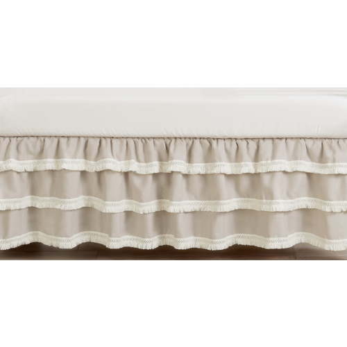 Boho Fringe Linen 3-Tiered Dust Ruffle Crib Skirt by Sweet Jojo Designs