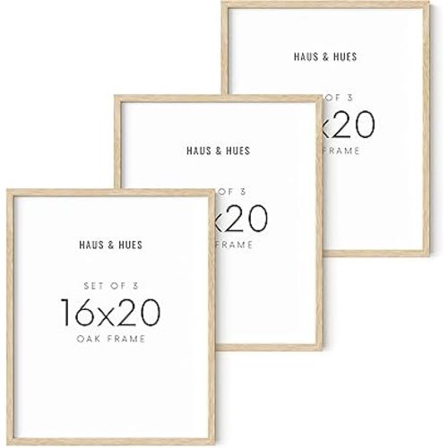 HAUS AND HUES Beige Wood Oak 16x20 Picture Frame, Set of 3 - Modern Wood Wall Art Display - Lightweight 16x20 Frame Set of 3 for Art Prints, Photos, Posters - Ready-to-Hang Vertically & Horizontally