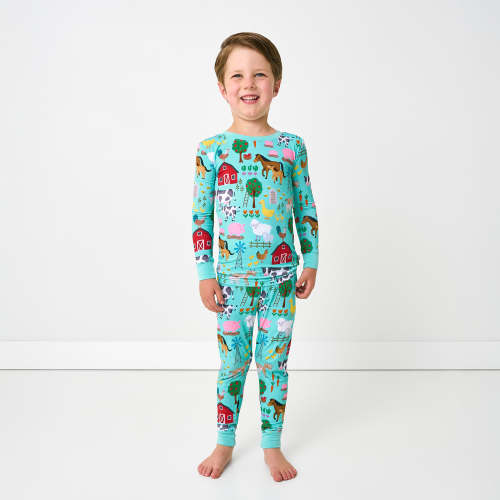 Blue Farm Fam Two-Piece Pajama Set | Little Sleepies