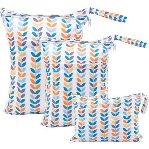babygoal Wet Dry Bags for Baby Cloth Diapers, Washable Travel Bags, Beach, Pool, Gym Bag for Swimsuits & Wet Clothes with Two Zippered Pockets 3 Pack(S,M,L), 3SML03