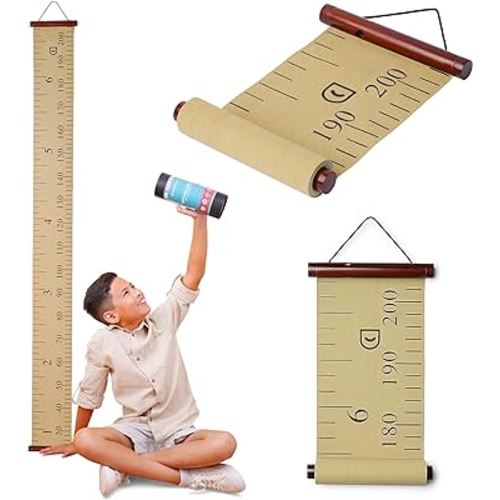 Growscroll Modern Kids Growth Chart for Wall - Unique Height Chart for Boys & Girls - Handcrafted Using Canvas & Hard Types of Wood - Makes A Great Collectible Or Family Heirloom - Khaki