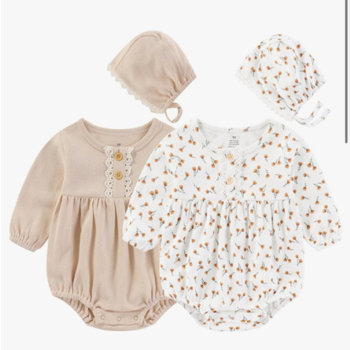 Ruliby Baby Girl Clothes Cotton Bubble Romper Floral Bodysuits Infant Outfit Set