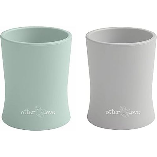 otterlove Silicone Baby & Toddler Training Cup - Pediatric OT Approved - 100% Platinum Pure LFGB Silicone - Unbreakable - Plastic Free - Tiny Cup Perfect for Baby Led Weaning (2 Pack - Sage + Sand)