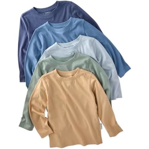 London 5-Pack Toddler Long Sleeve T-Shirts 100% Organic Cotton for Toddler Boys and Girls