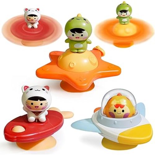 BEESTECH Suction Cup Spinner Toys for 1 2 3 Years Old Boys Girls, Bath Toys for Toddlers 1-3, Travel Toys for Kids Car Rides Flight Trip, Novelty Spinning Top for Baby Gifts