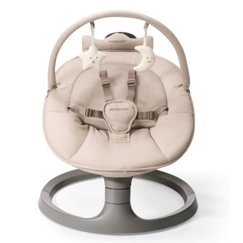 Momcozy 2-in-1 Electric Baby Swing, Dual-Arm Support System & Parent-Inspired Motions, Convertible to Toddler Seat up to 66 lbs, Adjustable Height, Lightweight, Khaki
