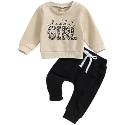 Toddler Baby Girl Clothes Daddys Girl Long Sleeve Pullover Sweatshirt Stretch Jogger Pants Infant Fall Winter Outfit