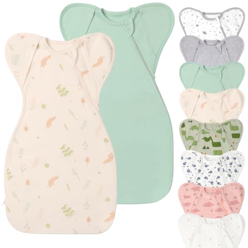 Organic Cotton Arms Up Swaddles 0-3 Months Newborn Baby Boys Girls Soft | Arms In/Out, 2-Way Zipper Easy Diaper Change, 3-Way Transition 2 Pack Wearable Swaddle Sleeping Sack Bag Calms Startle Reflex