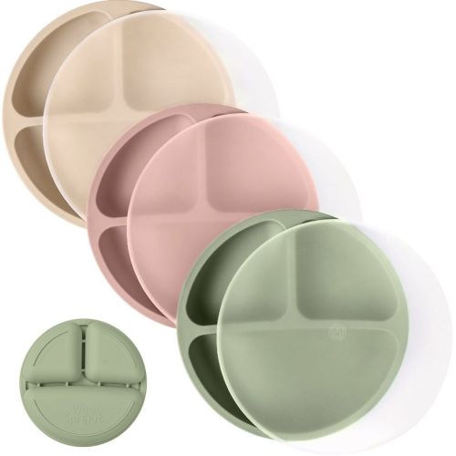 WeeSprout Baby Plates with Lids, Food Grade Silicone Divided Plates for Kids - 3 Pack