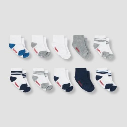 Hanes Baby Boys' 10pk Socks - Colors Vary 6-12M: Ankle, Midweight, Breathable, Nonslip Grippers