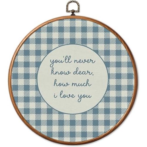 Chicimln Blue Nursery Round Wall Art Framed Canvas Prints, You'll Never Know Dear How Much I Love You Wall Hanging Decor for Kids Boys Room Playroom Bedroom 10x10 Inch