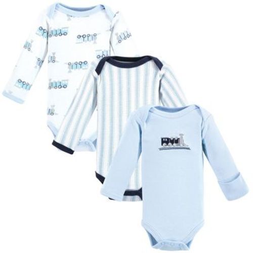 Luvable Friends Boys Preemie Long Sleeve Bodysuits 3pk, Train, Preemie