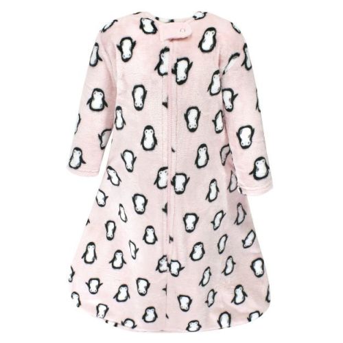 Hudson Baby Infant Girl Plush Long-Sleeve Sleeping Bag, Sack, Blanket, Pink Penguin, 0-6 Months