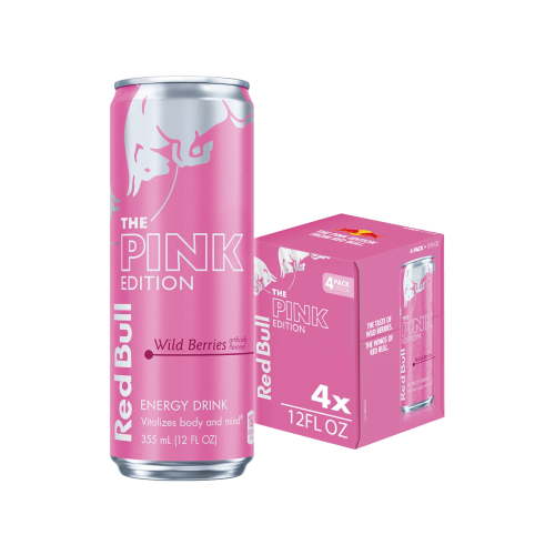 Red Bull Pink Edition Energy Drink, Wild Berries, 12 fl. oz., Pack of 4 Cans, 80mg Caffeine