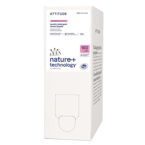 ATTITUDE Liquid Laundry Detergent Refill, EWG Verified, HE Compatible, Plant-Based & Vegan, Natural Laundry Soap, Unscented, 160 Loads, 135.26 Fl Oz